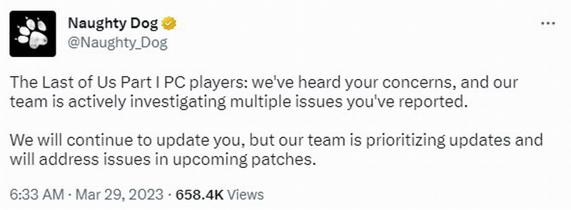 頑皮狗回應《最后生還者》PC版問題：正在解決中